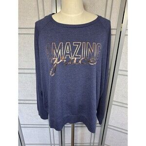 C Est 1946 Amazing Grace Graphic Long Sleeve Top 22/24W Navy Gold Metallic Scrip